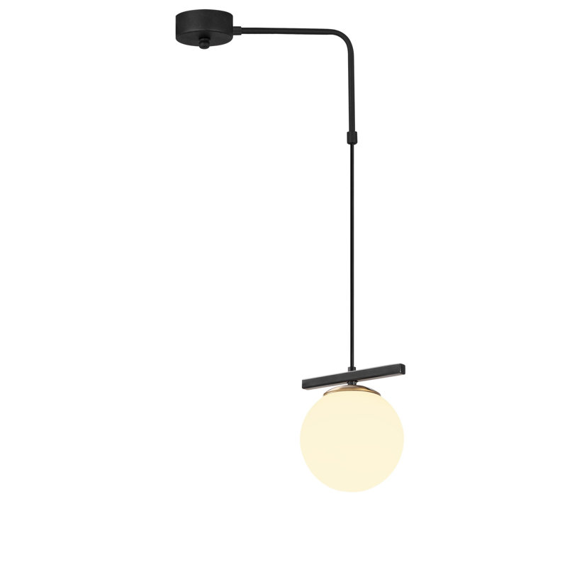Lustre moderne et industriel, noir et blanc, 15 x 5,9 pouces | Hauteur réglable jusqu'à 39,4 pouces | Corps en métal avec capuchon en verre | Douille E27, 40 W maximum | Idéal pour les décors scandinaves et de fantaisie | Comprend les instructions d'installation