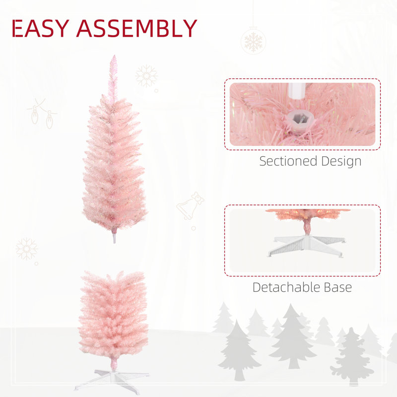 Arbre de Noël artificiel haute 5 pi avec 250 branches colorées, H 4,9 pi, Rose
