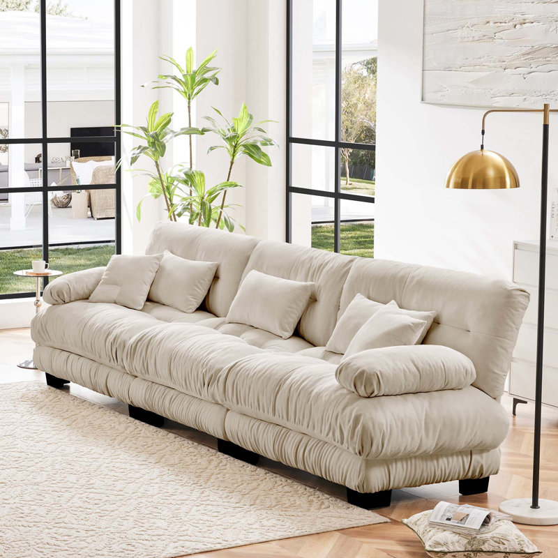 Cioffred Boneless Modern Chenille Upholstered Sofa, Light Coffee Chenille, 133.8''L x 36'' D x 35.4''H
