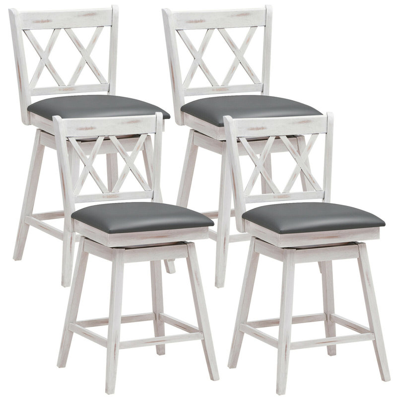 Tabouret de bar et de comptoir Embrey, Hauteur de comptoir (hauteur du siège de 25 po), 4, Blanc / noir