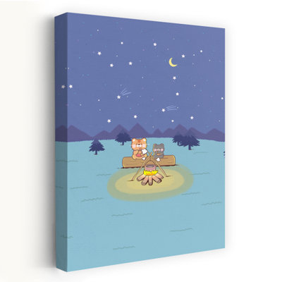 «Bears Camping Under Stars Peaceful Abstract Contemporary Bear Forest Landscape», reproduction d'art mural