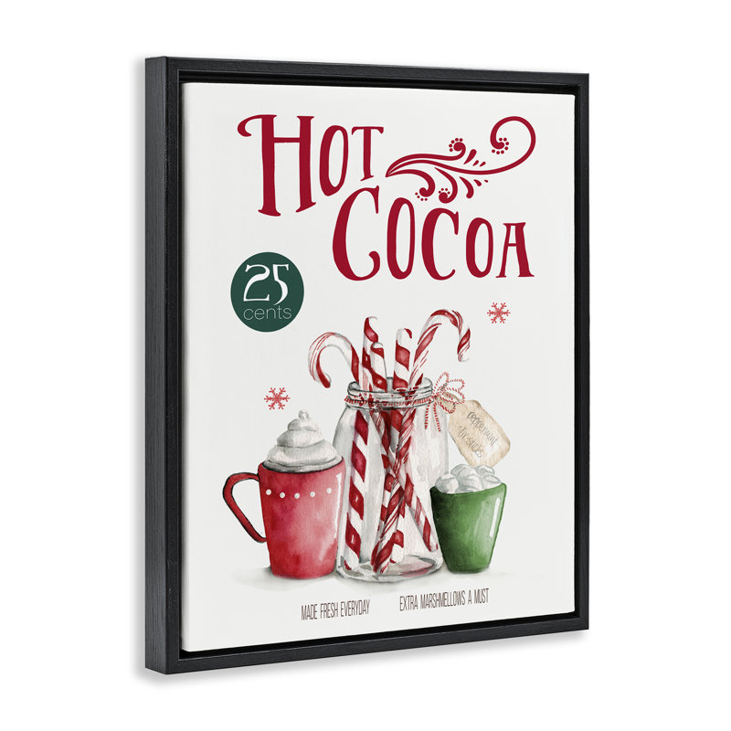 Art rétro, giclée hivernale au chocolat chaud par Carol Robinson, Cadre flottant noir de jais, H 21 po x l 17 po