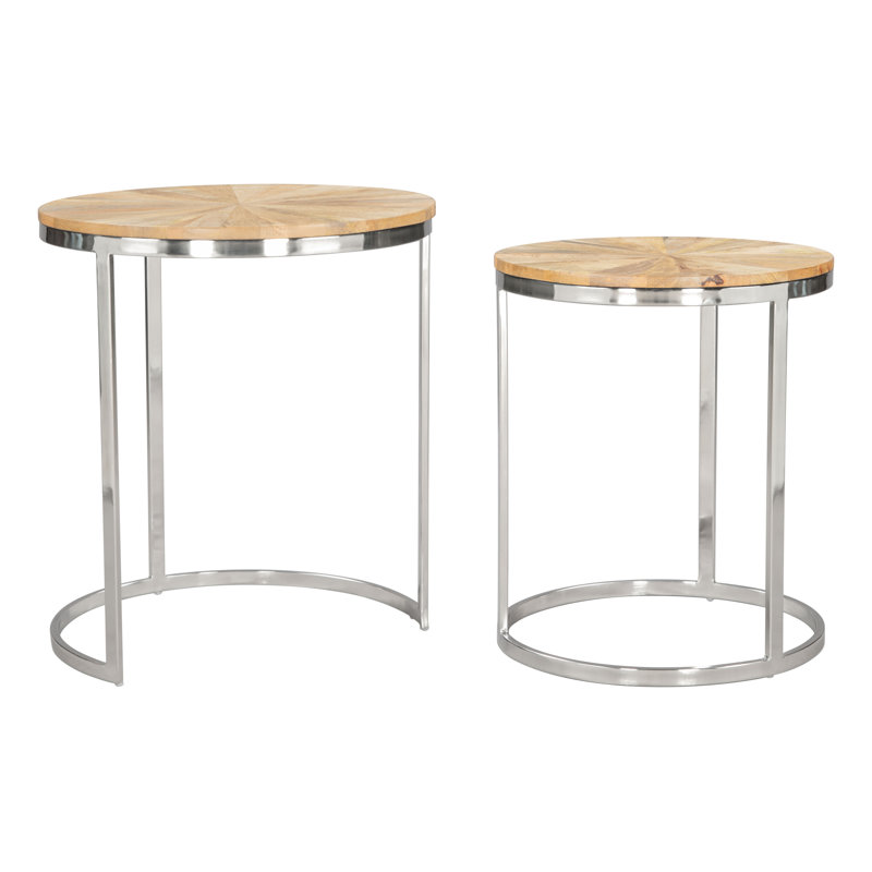 Natural Acacia Wood and Steel Nesting Coffee Table Set
