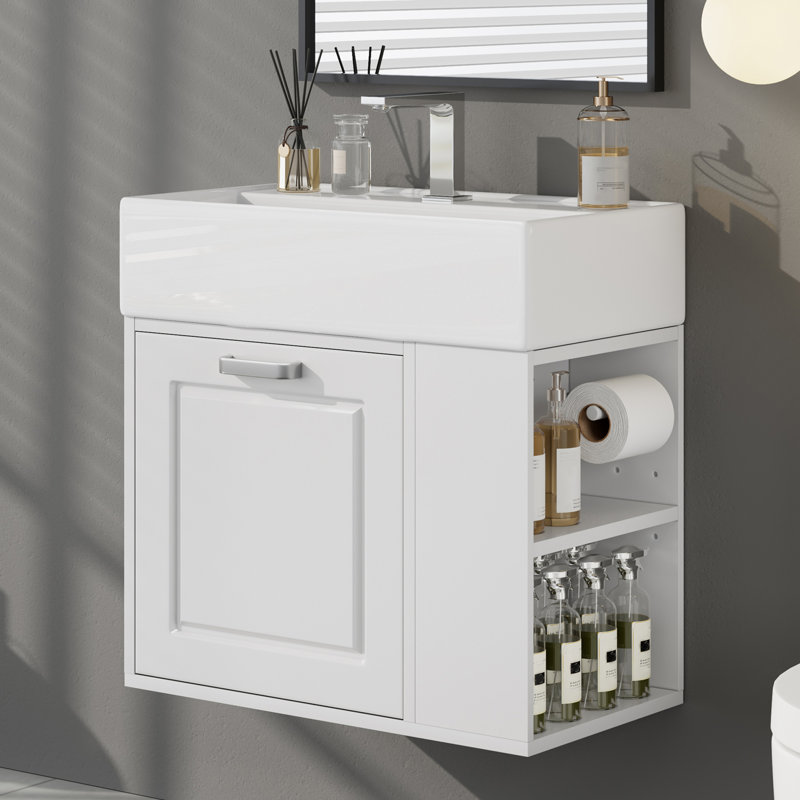22'' Wall-Mounted Bathroom Vanity With Ceremic Top, White