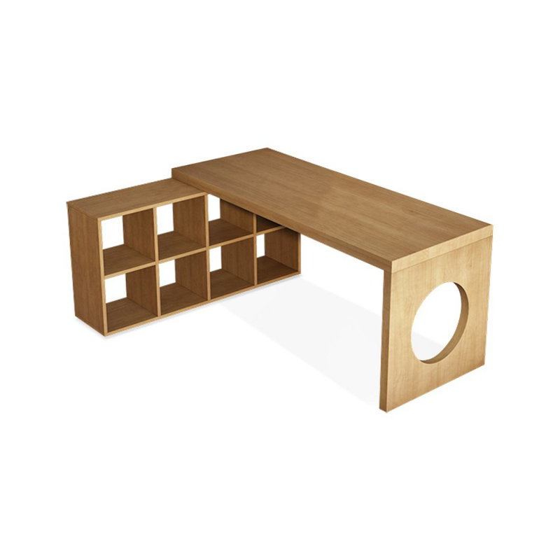 Burlywood L-Shaped Solid Wood desks, Left Hand Return, 29.53" H x 55.12" W x 55.12" D