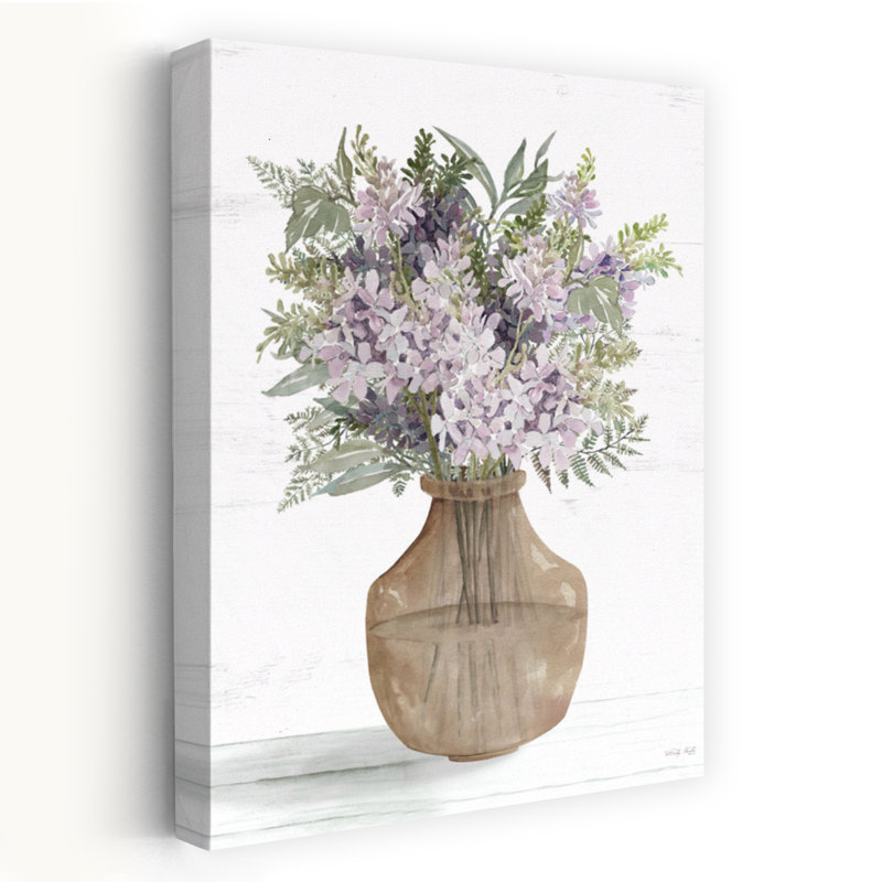Vase lilas, art floral lilas contemporain, H 60 po x l 40 po