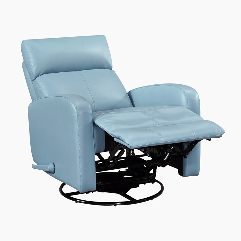 Fauteuil inclinable et oscillant pivotant en cuir fleur de qualité supérieure de 31,5 po avec pivot à 360 degrés Louis, mouvement doux et mousse enveloppée de Dacron