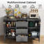 Buffet, armoire de rangement latérale avec deux portes et trois tiroirs pour la cuisine et le salon, noir