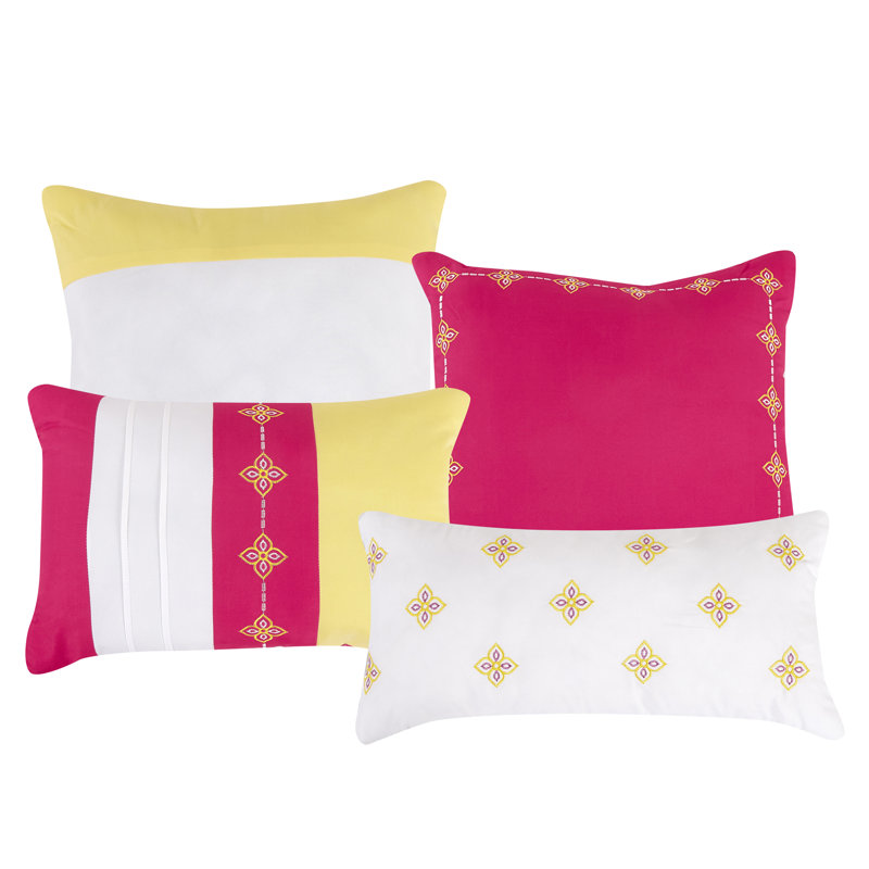 Ensemble d'édredon 7 pièces 7 pièces, Grand édredon et 6 pièces supplémentaires, Rose / Jaune
