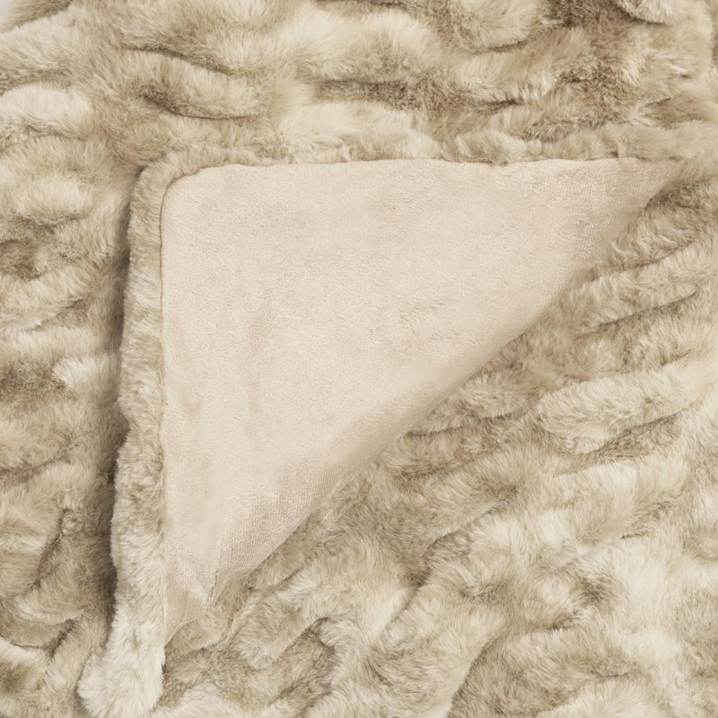 Reversible Faux Rabbit Fur & Faux Mink Throw Blanket – Ultra Soft,  Dual-Sided Cozy Blanket - Ruched Cream Taupe, Throw 50" x 60"
