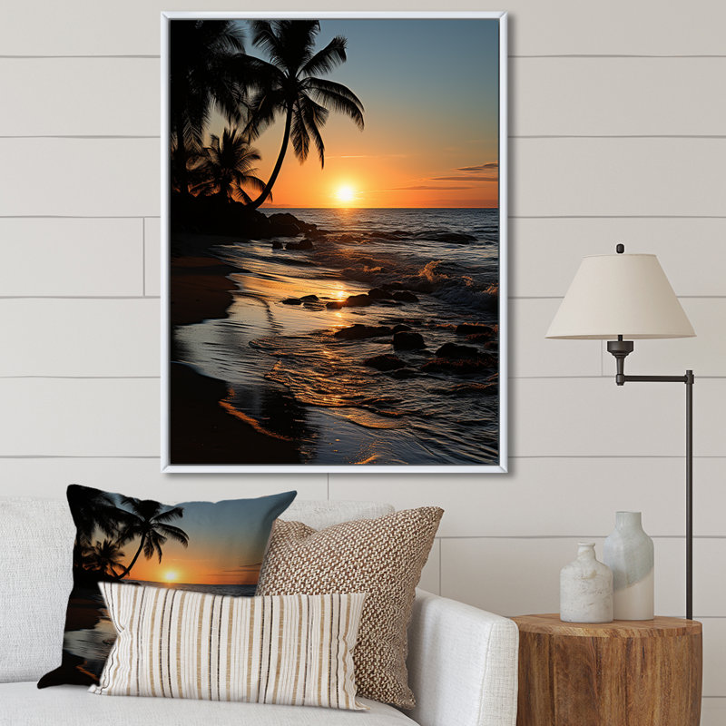 «Miami Sunrise Magic I», reproduction sur toile, Cadre flottant blanc, H 32 po x l 16 po x P 1 po