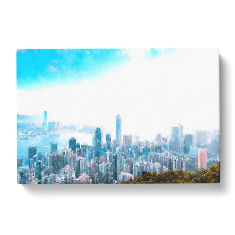 The Hong Kong Skyline In China - Wrapped Canvas Painting, 35cm H x 50cm W x 3cm D