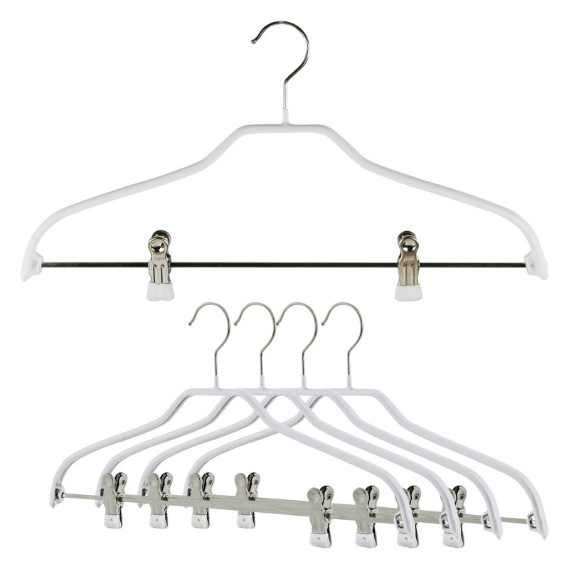 Cintre européen antidérapant pour vêtements avec pinces, Blanc
