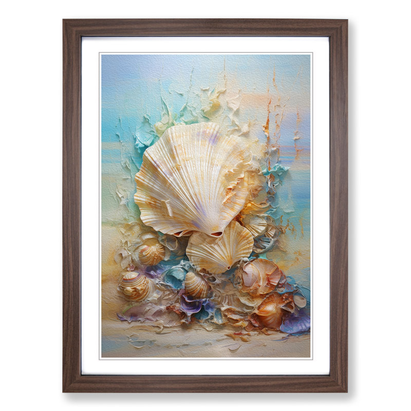 Seashell Impressionism - Single Picture Frame Print on Wood, Walnut Framed, 34cm H x 25cm W x 2cm D