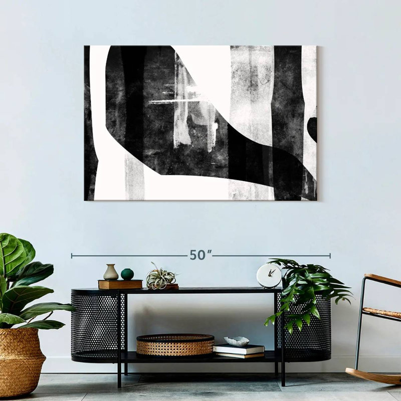 Encre noire abstraite sur toile, H 30 po x l 45 po x P 1,25 po