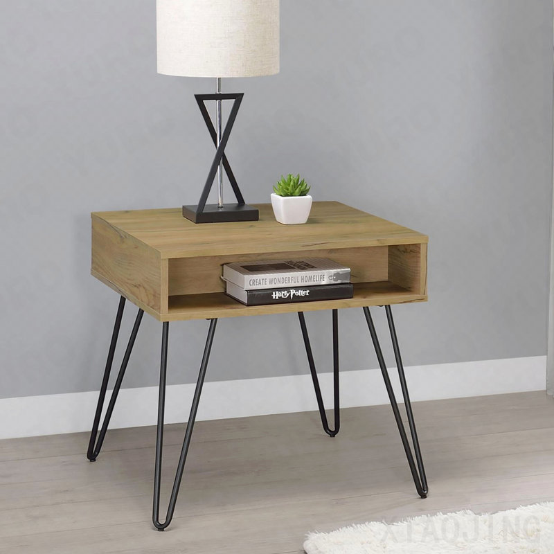 Golden Oak And Black Square End Table