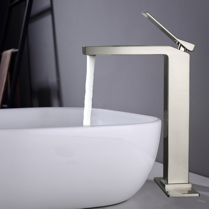 12"H Solid Brass Single Handle Single Hole Vessel Sink Bathroom Faucet with Drain Assembly with Deck Plate, Brushed Nickel