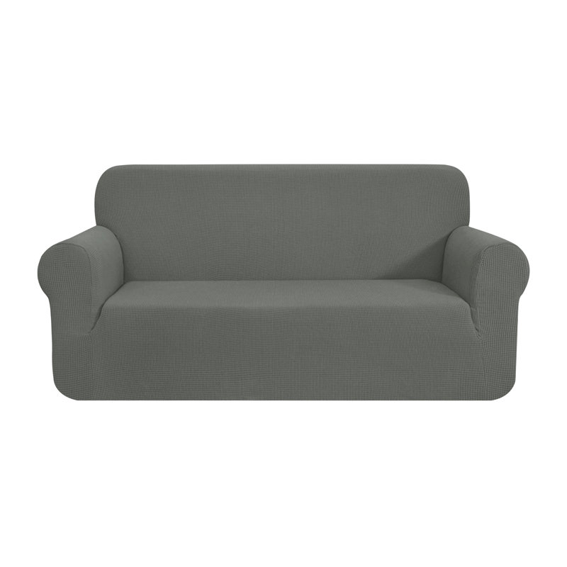 One Piece Box Cushion Sofa Slipcover, Dove Grey