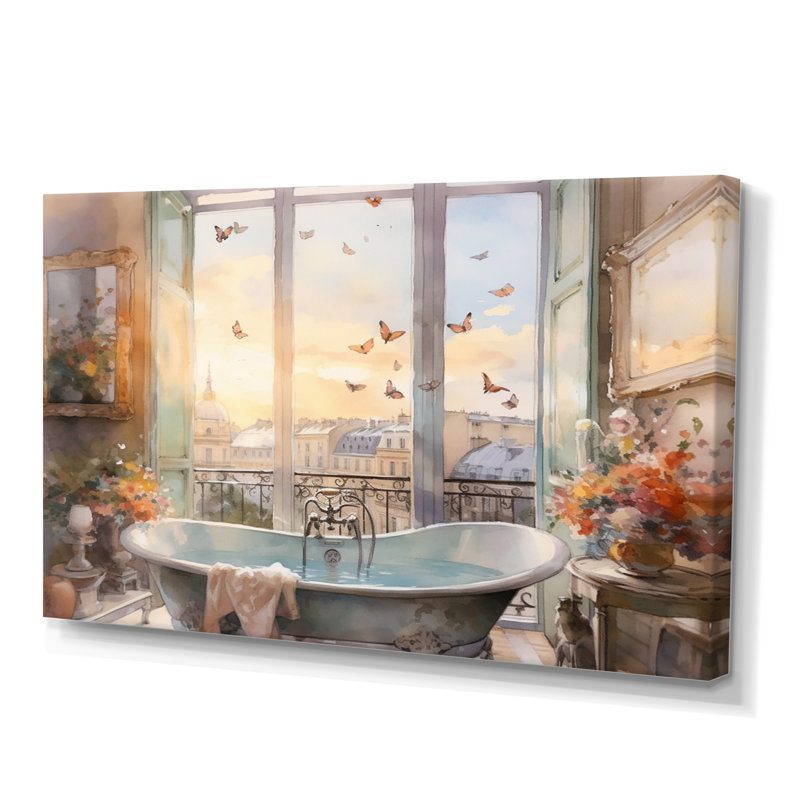 «Onesforo Bathroom Whispering Butterflies I», reproduction sur toile, H 16 po x l 32 po x P 1 po