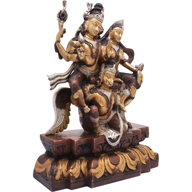 Garuda volant avec Bhageawan Vishnu et Devi Lakshmi, Brun / argent