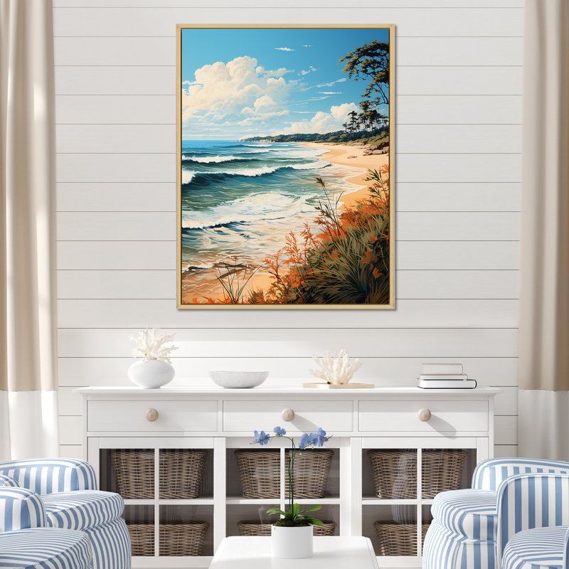 Plage tropicale paradisiaque - art mural plage, Cadre flottant brun, H 44 po x l 34 po x P 1,5 po