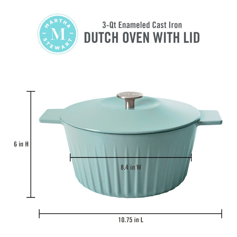 Blue Enameled Cast Iron 3-Quart Ribbed Dutch Oven