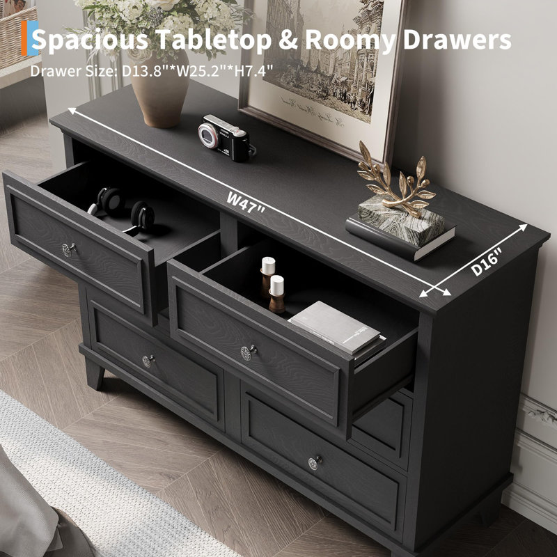 119.4cm W 6 - Drawer Chest of Drawers, Black