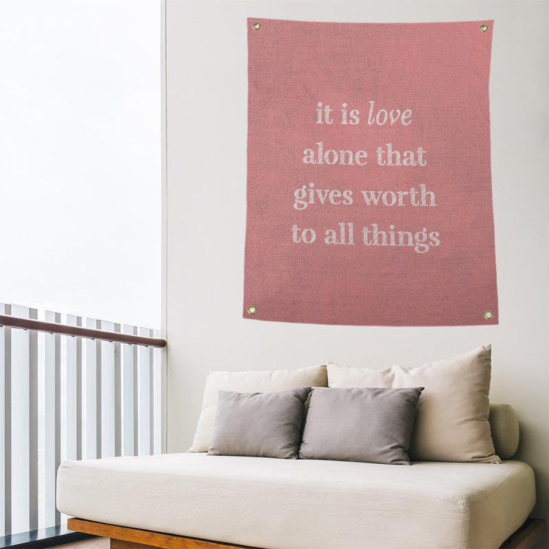 Tapisserie de polyester à citation manuscrite en polyester, H 36 po x l 26 po, Rouge / Blanc