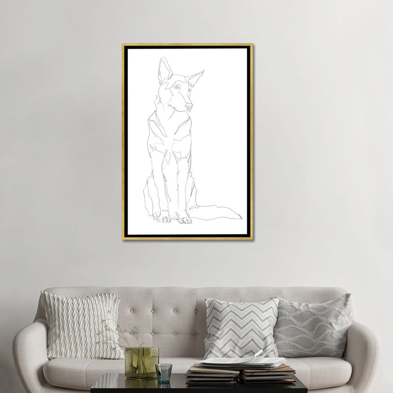 «Dog Contour I» par Ethan Harper - reproduction d'art, H 48 po x l 32 po x P 1,5 po, Toile encadrée d'or, Pas de tapis