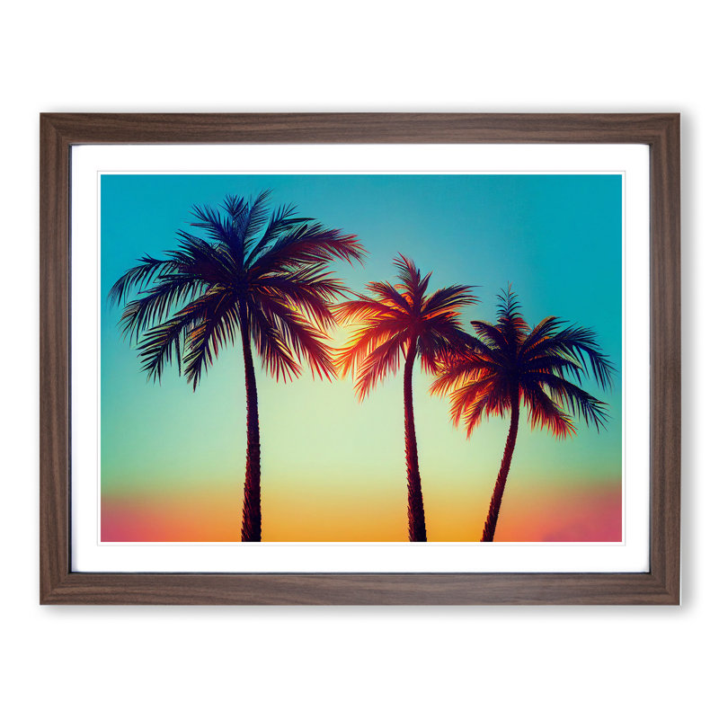 Evening Palm Trees - Framed Print, 25cm H x 34cm W x 2cm D, Walnut