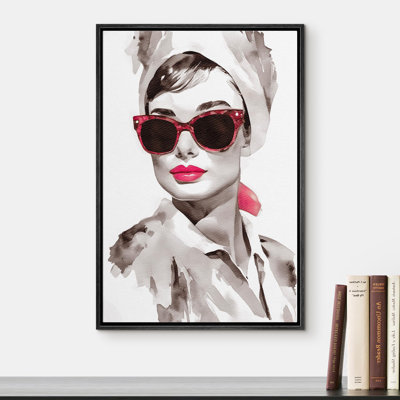 "Femme élégante avec lunettes de soleil, mode, aquarelle, art moderne" sur