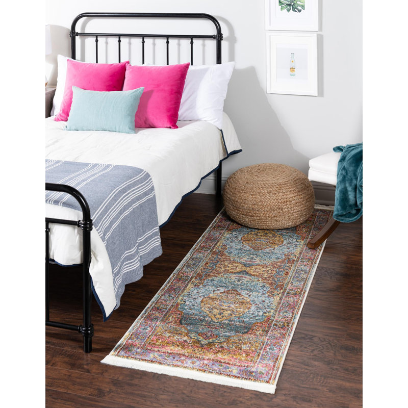 Tapis contemporain à motif de vagues multicolores, Tapis de couloir 2 pi 7 po x 12 pi