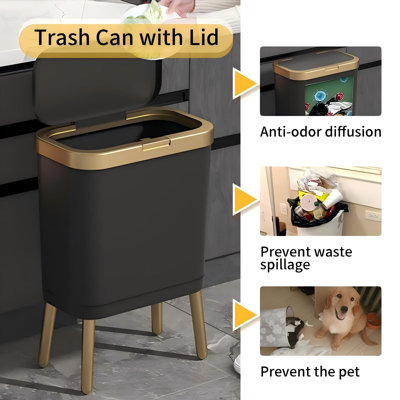4 Gallon Bathroom Trash Can with Lid,Slim Trash Bin，Bedroom Garbage can with Legs,Plastic Dog Proof Wastebaskets, Room Decor Bin for Kitchen,Office,Dorm,Laundry,Restroom,Rv
