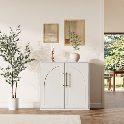 Modern Farmhouse Arched Sideboard Buffet Cabinet, Storage Credenza with 2 Adjustable Shelves and Anti-Tip Kit, Wood Media Console for Living Room, Kit