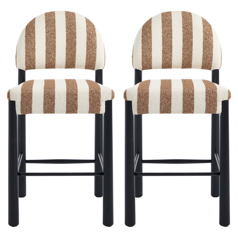 Tabouret de comptoir revêtu de lin 26,4 po Hyland, Noir, Brun / Blanc