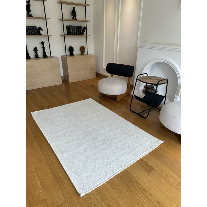 Tapis blanc en polyester sans motif Prescod Kilim, Tapis de couloir 3 pi 3 po x 16 pi 5 po