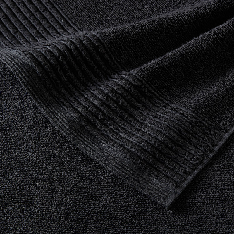 6-Piece Solid Sculpted Pleat Cotton Towel Set, Black