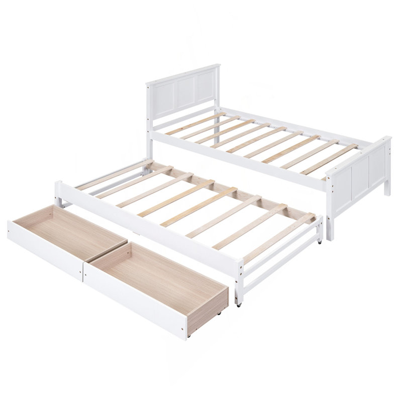 Lit plateforme simple avec lit gigogne et tiroirs, blanc