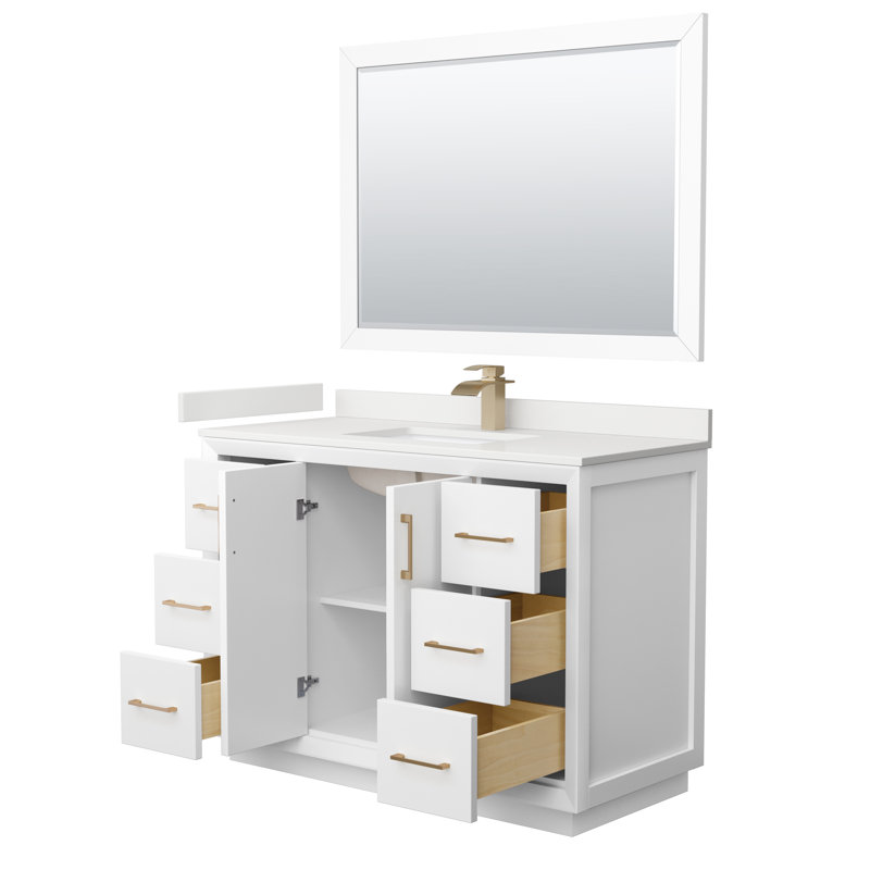 Meuble-lavabo simple avec plateau Strada 48, WDX13349, Blanc, Nickel brossé