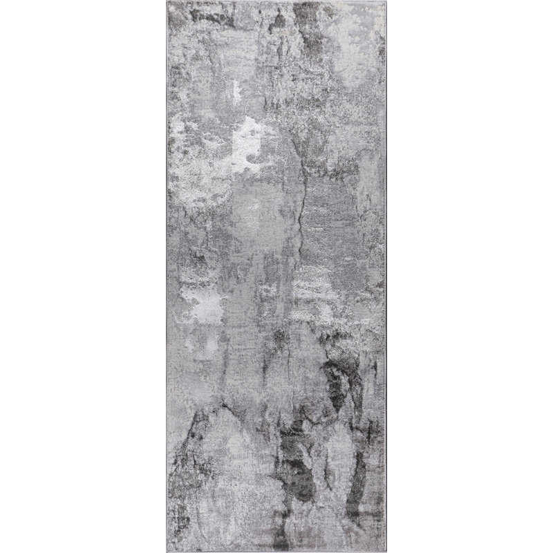 Tapis gris à motif abstrait moderne Carl Collection, Tapis de couloir 2 pi 6 po x 7 pi 7 po