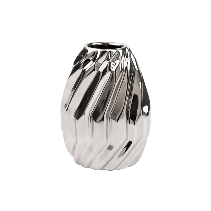 Falone Silver Ceramic Table Vase, 19cm H x 14cm W x 9cm D