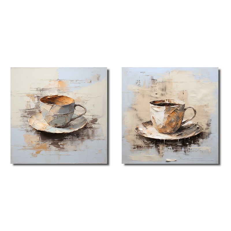 Tasse à café simple - ensemble de 2 collages carrés café et thé, H 30 po x l 61 po, Toile tendue