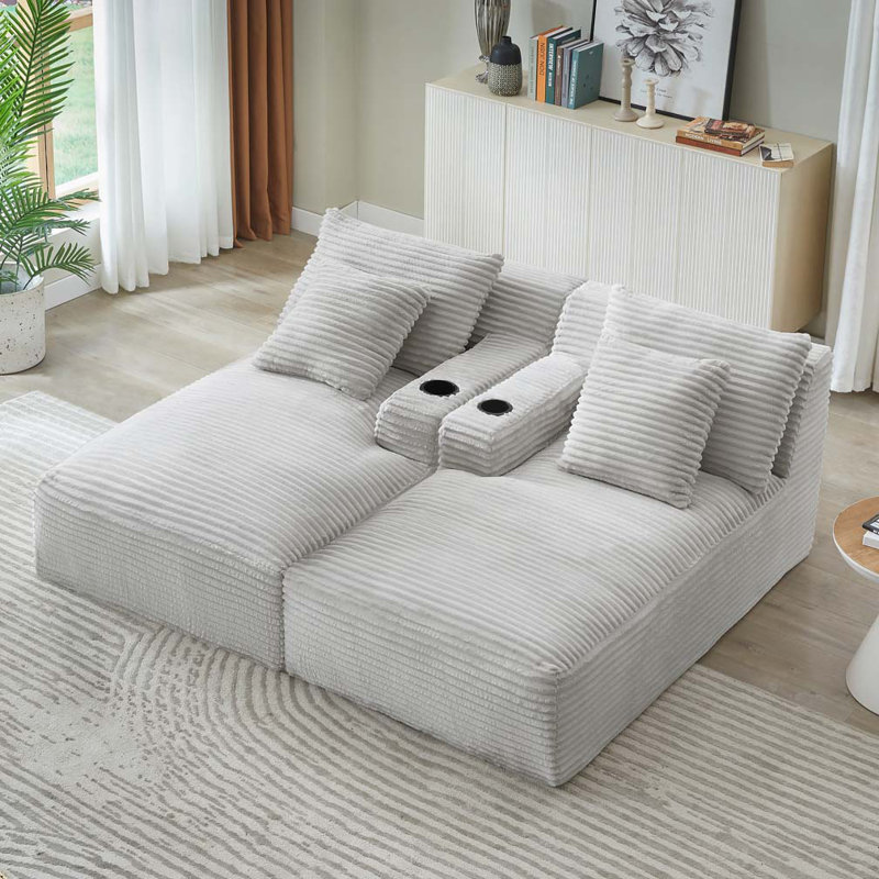Canapé en velours côtelé double Corduroy, H 28,7 po x l 70,9 po x P 61,8 po, Gris clair