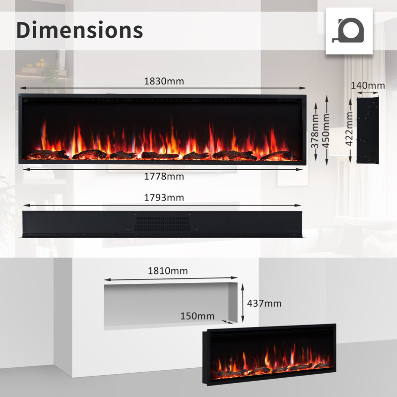 FLAMEKO Avena, 45cm H x 183cm W x 14cm D