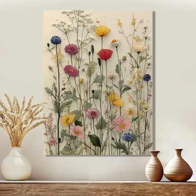 «Delicate Wildflower Wall - Wildflowers Wall Art for Living Room», impression sur toile à motif floral rouge
