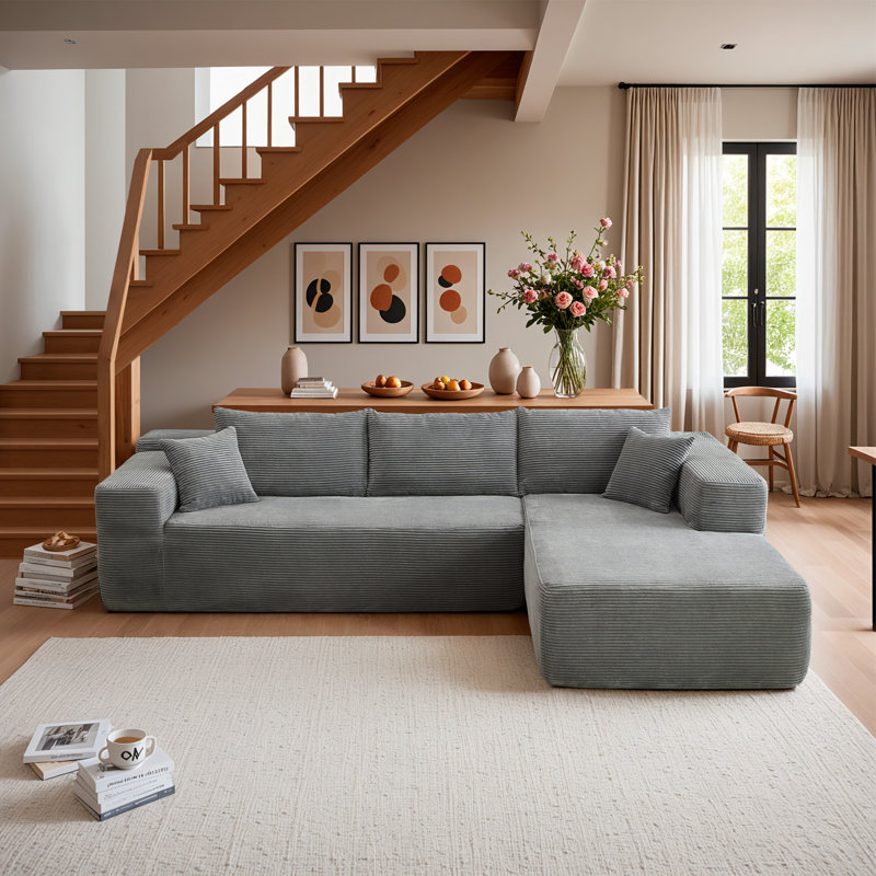 Canapé modulaire rembourré Boneless, Orienté à droite, Velours côtelé gris