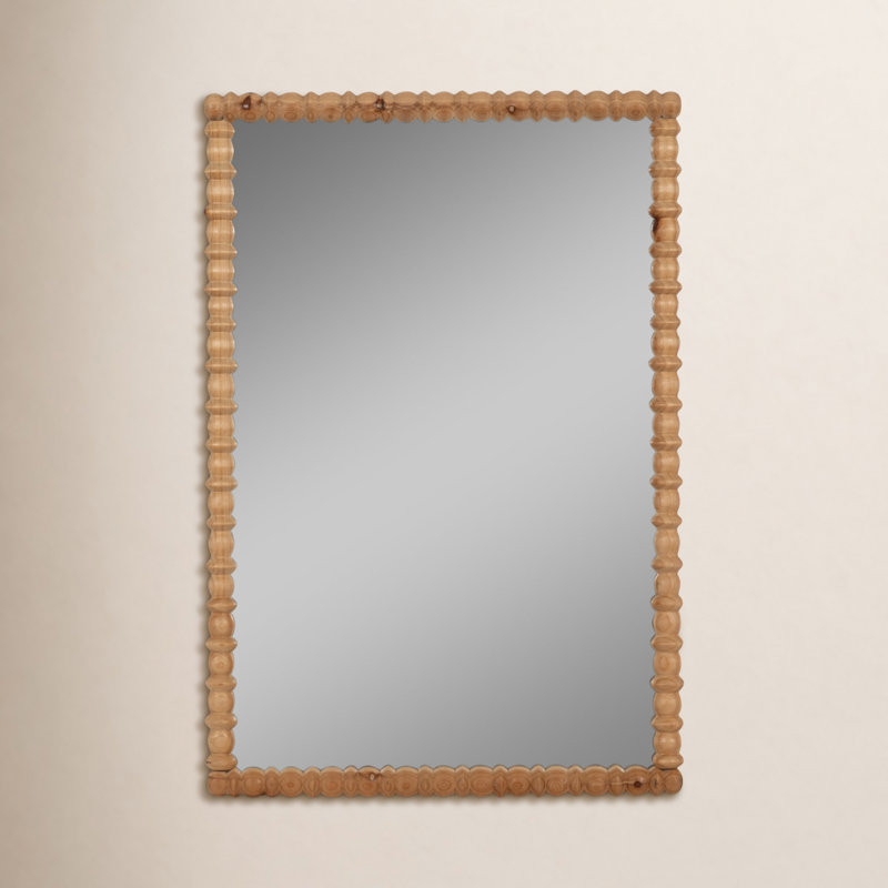 Dellarae Brown Wood Framed Wall Mirror with Carved Detailing - 44" Rectangular Mirror for Home, Office, Bedroom, or Living Room Decor