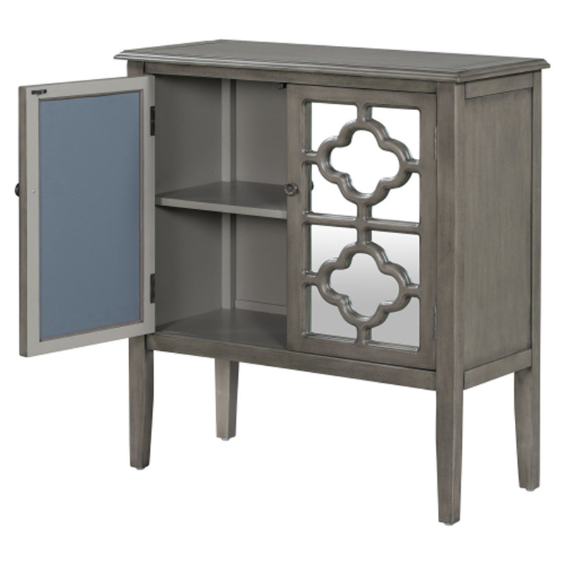 Buffet en bois avec portes en miroir et tablettes réglables, Gris