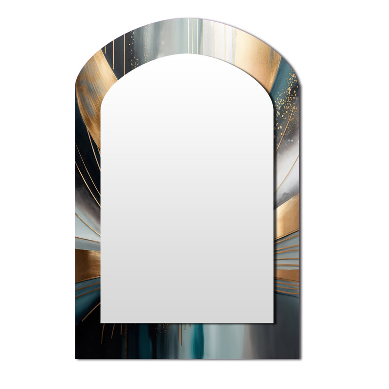 Abstract Shapes And Lines V - Marble Arch Wall Mirror, Gold Asymmetrical Decorative Mirror, Printed Metal Art, 43" x 33"