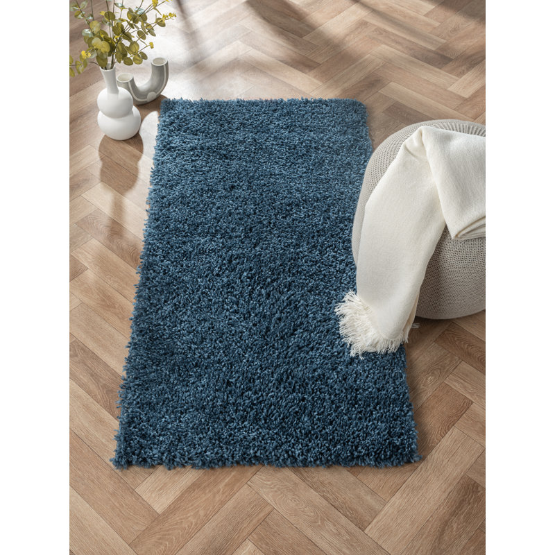 Shaggy Lush Dark Blue Rug, Rectangle 70 x 140cm